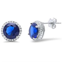 Halo Fine Blue Sapphire Stud Earrings