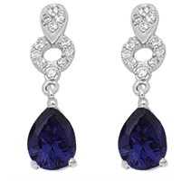 Pear Cut 2.20ct Blue Sapphire & Cz Dangle Earrings
