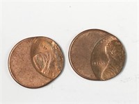 2pc off-center strike Lincoln Memorial pennies,