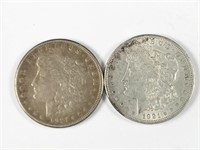 2pc 1921 Morgan silver dollars: 1921(P), 1921-S