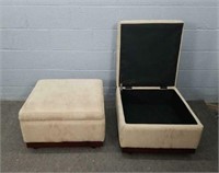2x Upholstered Rolling Storage Ottomans