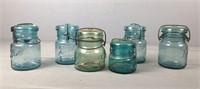 6x Vintage Blue Jars