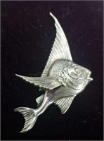 Sterling Silver By Cini Angelfish Brooch Pin.