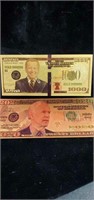 2 Gold Dipped Notes  $20 Elect Biden & $1000