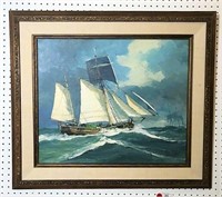 T. Lambow (?) Signed Sailing Ship Oil