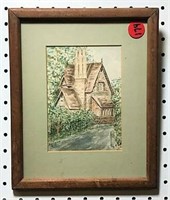 Framed Water Color of Country House