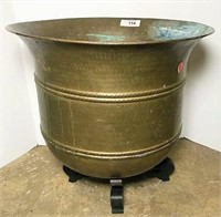 Large Brass Planter on Wood Stand