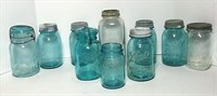 Blue Canning Jars & Two Clear