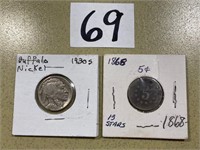 1868 Shield & 1930S Buffalo Nickels