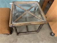 WOOD AND GLASS END TABLE