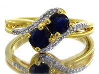 Natural 1.21 ct Sapphire & Diamond 2 Stone Ring