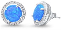 Australian Blue Opal Round Solitaire Earrings