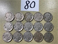 (15) Buffalo Nickels (Readable Dates)