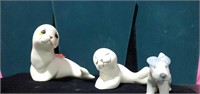 2 Small White Seals and Japan Dog Figurines