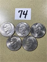 (5) Eisenhower Dollars 1971, 1972, 1976