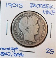 1901S Barber Half Dollar KEY DATE Mintage 847,044