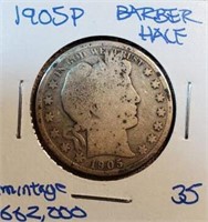 1905P Barber Half Dollar KEY DATE Mintage 662,000