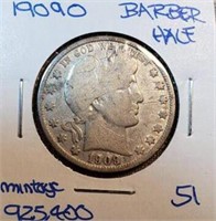1909O Barber Half Dollar KEY DATE Mintage 925,400