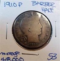 1910P Barber Half Dollar  KEY DATE Mintage 418,000