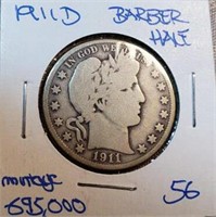 1911D Barber Half Dollar KEY DATE Mintage 695,080