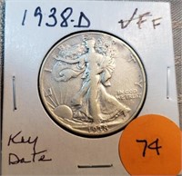 1938D Walking Liberty Half Dollar VF KEY DATE
