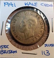 1941 Great Britain Silver Half Crown 0.2258 oz Slv