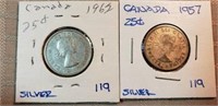 1957 1962 Canadian Silver Quarters