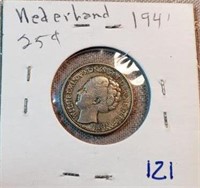 1941 Netherlands 25 Cents 0.0731 oz Silver
