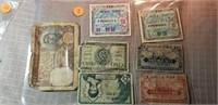 Sheet of 7 Old Currency WWII