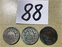 (3) 1868 Shield Nickels