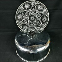 Glass Cake Plate With Metal Cover
