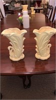 TWO MCCOY YELLOW SWAN VASES