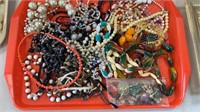 Tray lot of costume jewelry - mostly all glass and