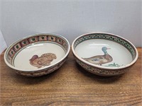Turkey&Duck Pottery Styled Bowls 10 1/2inAx3 1/4H