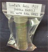 Coins - complete roll 1937 buffalo nickels, all