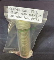 Coins - complete roll 1912 liberty head nickels,
