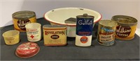 Mixed lot - red and white enamel pan, mixed lot of