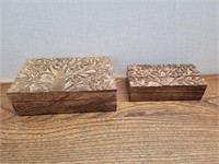 2 Wooden Carved Tree Safe Keep Boxes