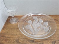 Sunflower Crystal Pedastool Bowl+Tulip Glass Tray