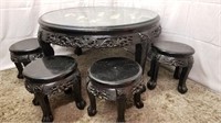 Chinese Black Lacquer Tea Table and Stools