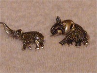 2 Sterling Silver Elephant Brooches