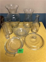 Glass Lot with Vases & Pyrex Lids