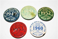 Five (5) Blue Rock Sportsmans Club Buttons 1949-60