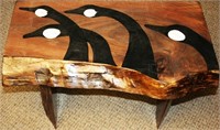 Painted Natural Wood Bench w/ Painted Geese