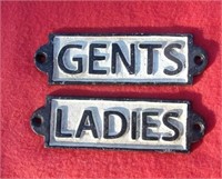 Ladies & Gents Cast Iron Restroom Signs 6"