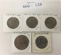 5 - 1973, 74 & 76 USA Half Dollar & Dollar Coins
