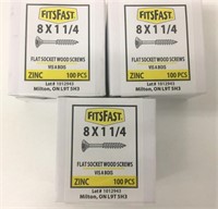 3 New 100-Pks FitsFast 8 x 1 1/4" Wood Screws