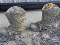 Two concrete boot planters
