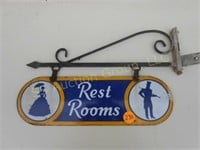 Steel swinging rest rooms sign