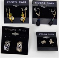 Four Pairs of Sterling Silver Earrings on Cards